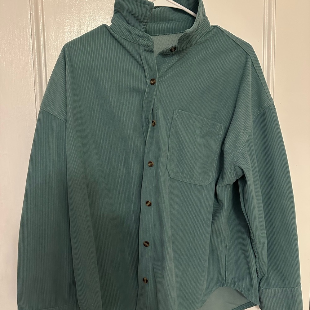 Teal Corduroy Button-Up Shirt